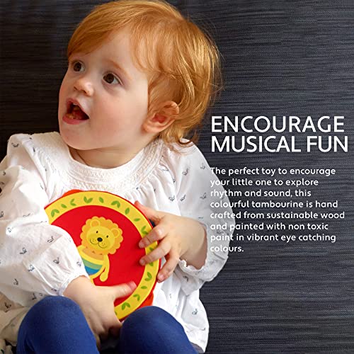 Lion Wooden Tambourine - Kids Musical Instruments for 3 Year Olds, Toddler Musical Toys - Baby Drum, Percussion Instrument, Boys, Girls - Early Development & Activity Toys by Orange Tree Toys