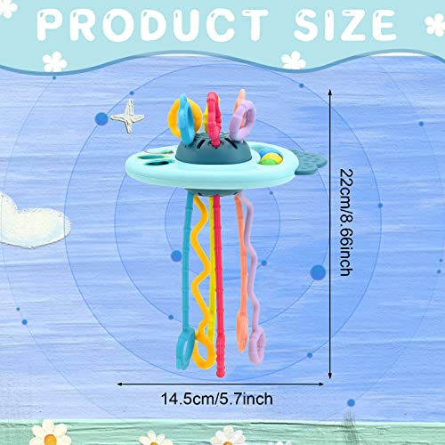 Baby Sensory Montessori Toys UFO Silicone Pull String Toys Early Education Educational Toys Toddler Sensory Activity Toy for 12-18 Months Travel and Teething Toys for Car Seat Baby Gifts (Blue)