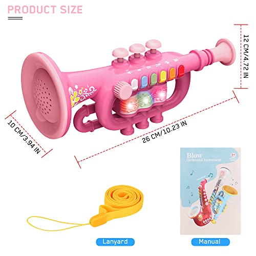 CestMall Trumpet Horn with Music Portable Children's Trumpet Toy Plastic Trumpet Toy with Lighted Musical Instrument, Trumpet Toy Gift to Kid Boys Girls for Learning & Entertainment