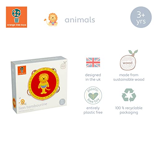 Lion Wooden Tambourine - Kids Musical Instruments for 3 Year Olds, Toddler Musical Toys - Baby Drum, Percussion Instrument, Boys, Girls - Early Development & Activity Toys by Orange Tree Toys