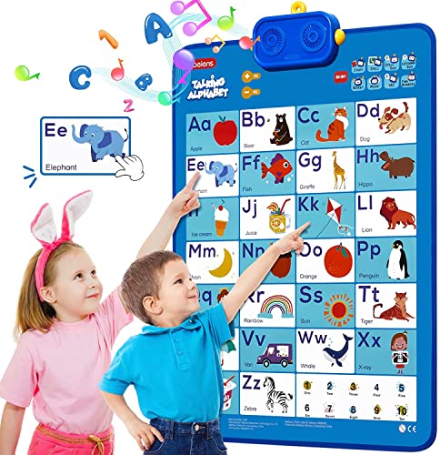 beiens Interactive Learning & Education Toys, ABC 123 Electronic Alphabet Wall Chart Talking Poster for Toddler Kids 2 3 4 5 Year Old Girls Boys Birthday Gifts (Blue)