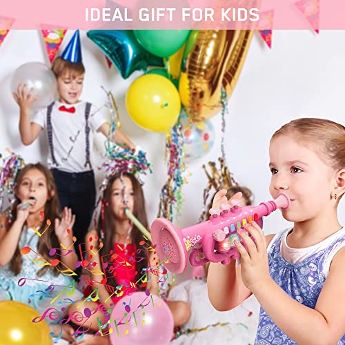 CestMall Trumpet Horn with Music Portable Children's Trumpet Toy Plastic Trumpet Toy with Lighted Musical Instrument, Trumpet Toy Gift to Kid Boys Girls for Learning & Entertainment