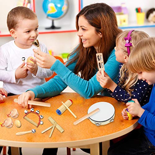 Ulifeme Musical Instruments, Wooden Percussion Instruments for baby, Kids and Toddler, Children's 23pcs Pure Wood Toys Set, Premium Percussion Rhythm Kit, Girls & Boys Gift, Pure Cotton Bag Packed