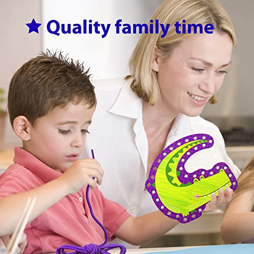 KRAFUN Beginner Preschool Lacing Card Kit for Kids Arts & Crafts, 5 Easy Safari and Animal Lacing Projects, Instructions Included, Lacing Cards for Toddlers, Fine Motor Skills Training Toys