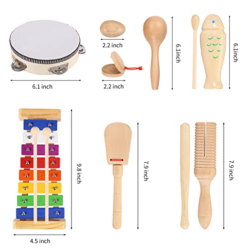 Music Toy Set, Wooden Musical Instrument for Kids & Toddler, Percussion Set with Xylophone & Maracas, Birthday for Boys Girls