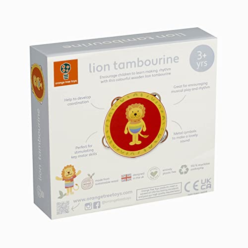 Lion Wooden Tambourine - Kids Musical Instruments for 3 Year Olds, Toddler Musical Toys - Baby Drum, Percussion Instrument, Boys, Girls - Early Development & Activity Toys by Orange Tree Toys