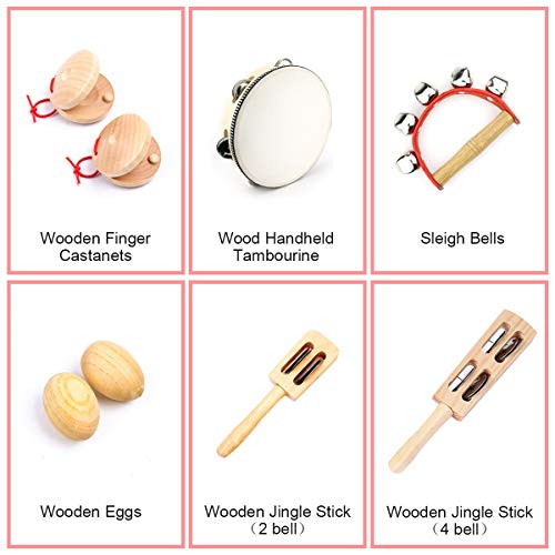 Ulifeme Musical Instruments, Wooden Percussion Instruments for baby, Kids and Toddler, Children's 23pcs Pure Wood Toys Set, Premium Percussion Rhythm Kit, Girls & Boys Gift, Pure Cotton Bag Packed