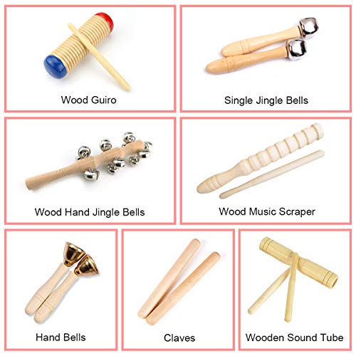 Ulifeme Musical Instruments, Wooden Percussion Instruments for baby, Kids and Toddler, Children's 23pcs Pure Wood Toys Set, Premium Percussion Rhythm Kit, Girls & Boys Gift, Pure Cotton Bag Packed