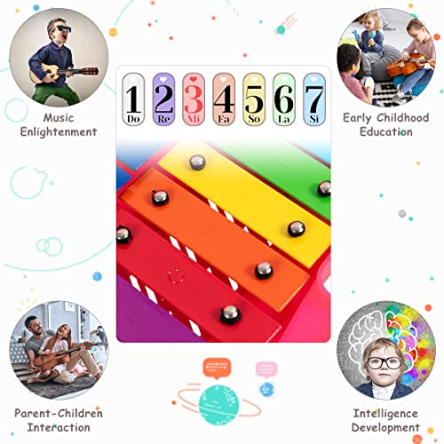 COSTWAY 25 Notes Xylophone, Colorful Glockenspiel with Clear Tuned Metal Keys, 2 Child-Safe Beaters, Song Cards and Solid Case, Musical Instrument Toy for Kids, Toddlers (Pink)