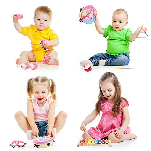 oathx Baby Girl Gifts/Toddler Musical Instruments Ages 3 /Baby Music Toys Infant /1st Birthday Girl Gifts for 3 4 Years Old/Kids Preschool Educational Learning Toys Drum, Xylophone