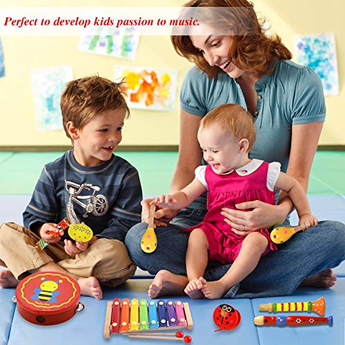 Vykor Toddlers Musical Instruments 24 Pcs Kids Wooden Music Toys Musical Percussion Drum Set for Boys Girls 1 2 3 4 5 Years Olds 12 Months Up Promotes Early Development and Educational Learning