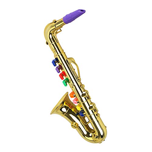 HOMSFOU Golden Kids Saxophone Toy: Musical Wind Instruments 8 Rhythms Saxophone Trumpet Performance Prop Toddlers Development Toys For Kids Beginners