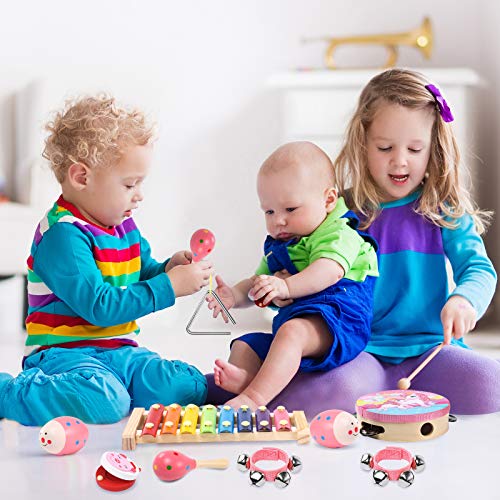 oathx Baby Girl Gifts/Toddler Musical Instruments Ages 3 /Baby Music Toys Infant /1st Birthday Girl Gifts for 3 4 Years Old/Kids Preschool Educational Learning Toys Drum, Xylophone