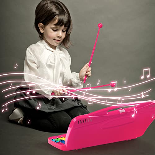 COSTWAY 25 Notes Xylophone, Colorful Glockenspiel with Clear Tuned Metal Keys, 2 Child-Safe Beaters, Song Cards and Solid Case, Musical Instrument Toy for Kids, Toddlers (Pink)