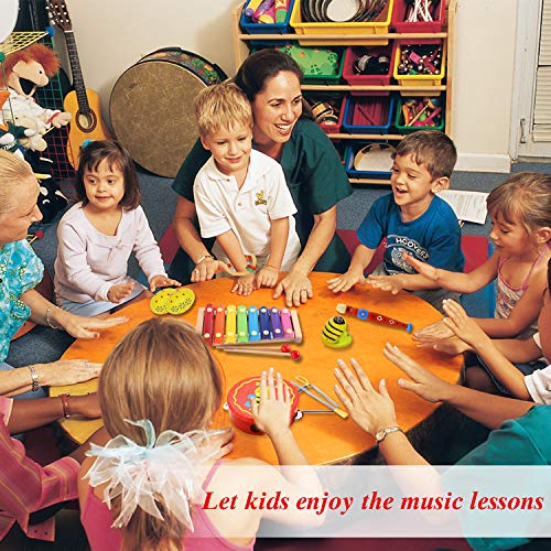 Vykor Toddlers Musical Instruments 24 Pcs Kids Wooden Music Toys Musical Percussion Drum Set for Boys Girls 1 2 3 4 5 Years Olds 12 Months Up Promotes Early Development and Educational Learning