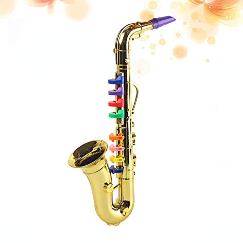 HOMSFOU Golden Kids Saxophone Toy: Musical Wind Instruments 8 Rhythms Saxophone Trumpet Performance Prop Toddlers Development Toys For Kids Beginners
