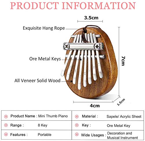 8 Keys Mini Kalimba, Portable Thumb Piano Marimbas Finger Piano Musical Instrument Pendant for Kids Adults Beginners Professional Music Gift