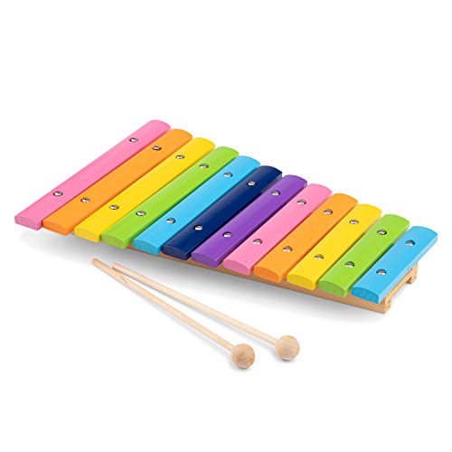 New Classic Toys Wooden Xylophone Toy for Toddlers 2 Years Old Boys and Girls Baby Gifts, Kids Musical Instruments for Childrens Two Year Old,Multicolor,DeLuxe - 12 bars,10236