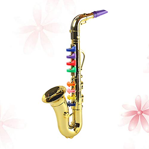 HOMSFOU Golden Kids Saxophone Toy: Musical Wind Instruments 8 Rhythms Saxophone Trumpet Performance Prop Toddlers Development Toys For Kids Beginners