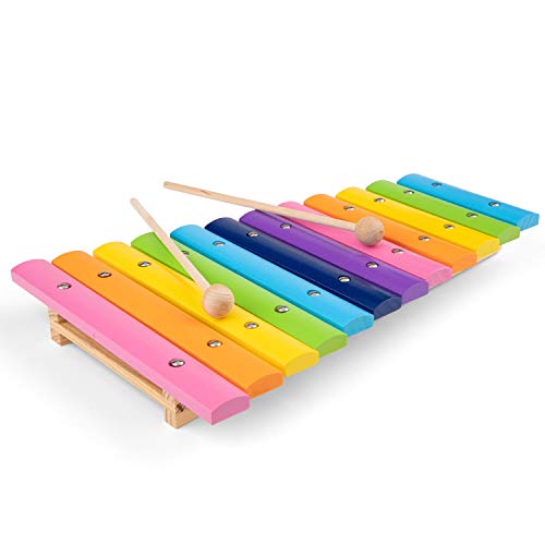 New Classic Toys Wooden Xylophone Toy for Toddlers 2 Years Old Boys and Girls Baby Gifts, Kids Musical Instruments for Childrens Two Year Old,Multicolor,DeLuxe - 12 bars,10236