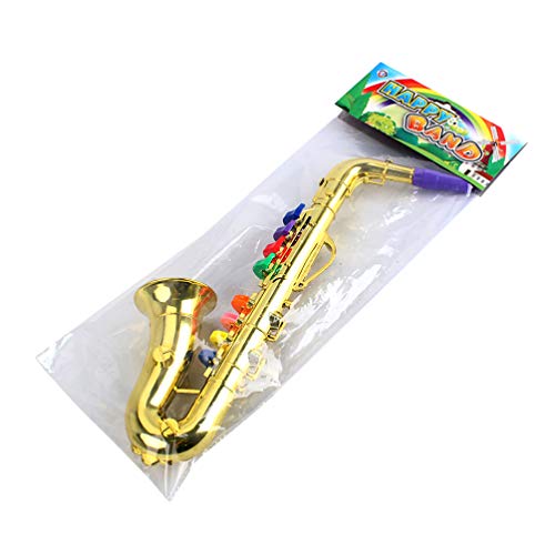 HOMSFOU Golden Kids Saxophone Toy: Musical Wind Instruments 8 Rhythms Saxophone Trumpet Performance Prop Toddlers Development Toys For Kids Beginners