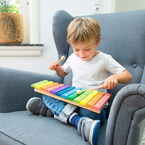 New Classic Toys Wooden Xylophone Toy for Toddlers 2 Years Old Boys and Girls Baby Gifts, Kids Musical Instruments for Childrens Two Year Old,Multicolor,DeLuxe - 12 bars,10236