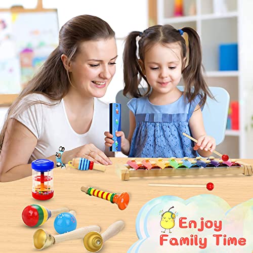 Jojoin Toddler Musical Instruments, 25PCS Wooden Percussion Instruments Toys Set with Storage Backpack, Tambourine, Maracas, Castanets etc. Early Education Musical Toys for Boys and Girls 3+