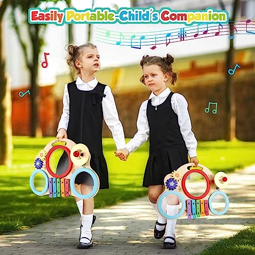 ZHUSI Kids Drum Set for Toddler 8 in 1 Montessori Musical Instruments, Portable Baby Musical Toys Wooden Percussion Instruments Months Birthday Gifts for Girls Boys