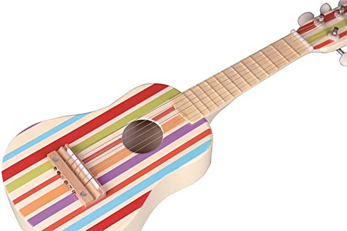 Lelin Wooden Striped Decor Guitar Children Toddler Musical Instrument Pretend Play Music Toy Interactive Role Play Game Early Developmental Gift for Kids Boys Girls Ages 3 year old +