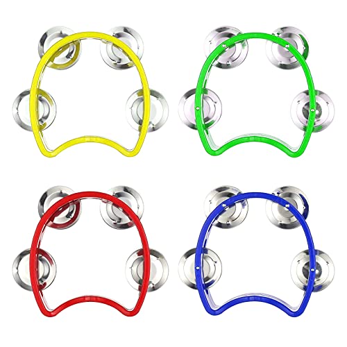 4 Pcs Half Moon Cutaway Plastic Tambourines Mini Children Tambourines Hand Percussion Shaker Musical Instruments for Kids Adults