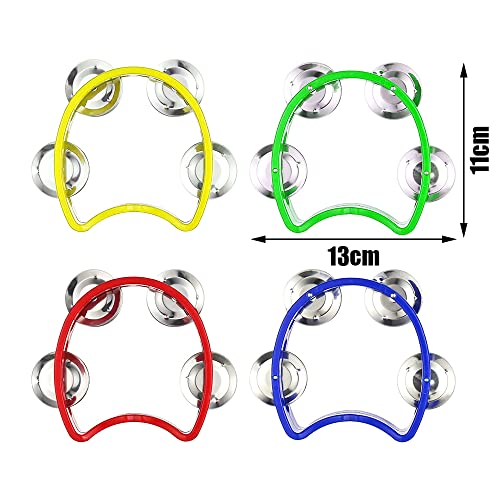 4 Pcs Half Moon Cutaway Plastic Tambourines Mini Children Tambourines Hand Percussion Shaker Musical Instruments for Kids Adults