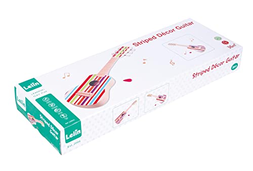 Lelin Wooden Striped Decor Guitar Children Toddler Musical Instrument Pretend Play Music Toy Interactive Role Play Game Early Developmental Gift for Kids Boys Girls Ages 3 year old +