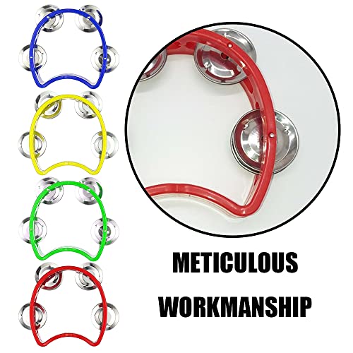 4 Pcs Half Moon Cutaway Plastic Tambourines Mini Children Tambourines Hand Percussion Shaker Musical Instruments for Kids Adults