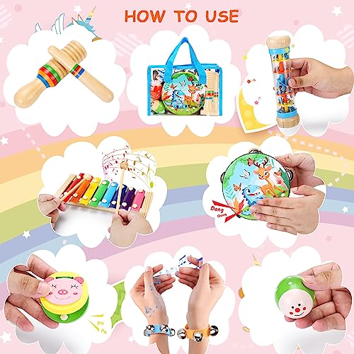 Sweet time Kids Musical Instruments for Toddler, Baby Wooden Percussion Instruments Toys Tambourine Xylophone for Kids, Preschool Educational Musical Toys for Boys and Girls Gift