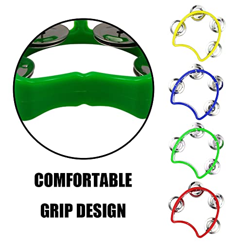 4 Pcs Half Moon Cutaway Plastic Tambourines Mini Children Tambourines Hand Percussion Shaker Musical Instruments for Kids Adults