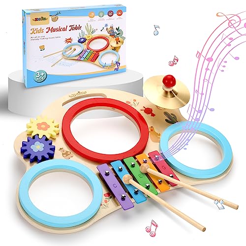 ZHUSI Kids Drum Set for Toddler 8 in 1 Montessori Musical Instruments, Portable Baby Musical Toys Wooden Percussion Instruments Months Birthday Gifts for Girls Boys