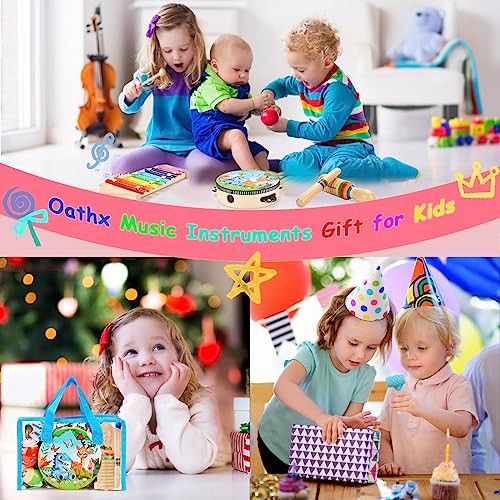 Sweet time Kids Musical Instruments for Toddler, Baby Wooden Percussion Instruments Toys Tambourine Xylophone for Kids, Preschool Educational Musical Toys for Boys and Girls Gift