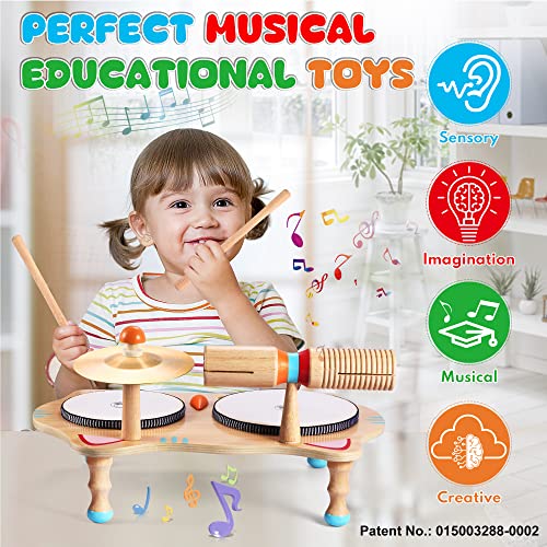 Sweet time Kids Drum Set, Baby Musical Instruments Toys for Toddlers, 6 in 1 Wooden Percussion Instruments Toddler Drum Set Sensory Toys Montessori Toys Birthday Gifts for Boys and Girls