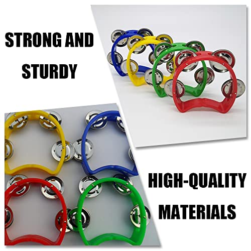 4 Pcs Half Moon Cutaway Plastic Tambourines Mini Children Tambourines Hand Percussion Shaker Musical Instruments for Kids Adults