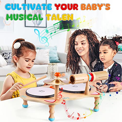 Sweet time Kids Drum Set, Baby Musical Instruments Toys for Toddlers, 6 in 1 Wooden Percussion Instruments Toddler Drum Set Sensory Toys Montessori Toys Birthday Gifts for Boys and Girls