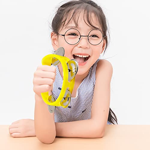 4 Pcs Half Moon Cutaway Plastic Tambourines Mini Children Tambourines Hand Percussion Shaker Musical Instruments for Kids Adults