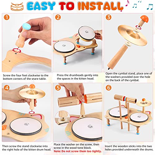 Sweet time Kids Drum Set, Baby Musical Instruments Toys for Toddlers, 6 in 1 Wooden Percussion Instruments Toddler Drum Set Sensory Toys Montessori Toys Birthday Gifts for Boys and Girls
