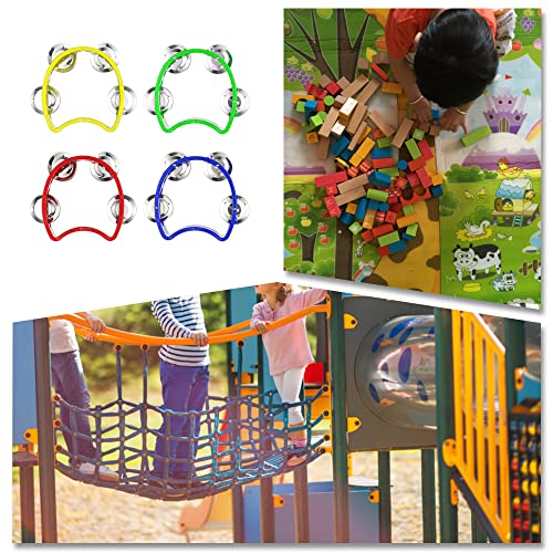 4 Pcs Half Moon Cutaway Plastic Tambourines Mini Children Tambourines Hand Percussion Shaker Musical Instruments for Kids Adults