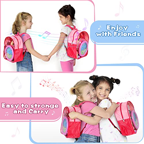 Jojoin Toddler Musical Instruments Set, 25PCS Wooden Percussion Toys Pink Theme with Ocean Wave Bead Drum, Tambourine, Storage Backpack etc. Early Education Musical Toys for Boys and Girls 3+