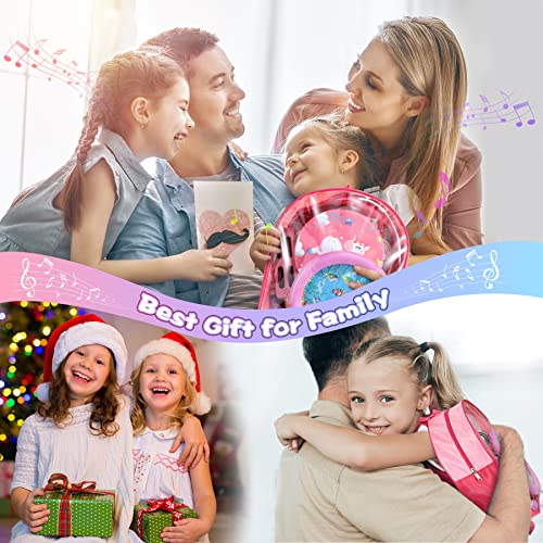 Jojoin Toddler Musical Instruments Set, 25PCS Wooden Percussion Toys Pink Theme with Ocean Wave Bead Drum, Tambourine, Storage Backpack etc. Early Education Musical Toys for Boys and Girls 3+