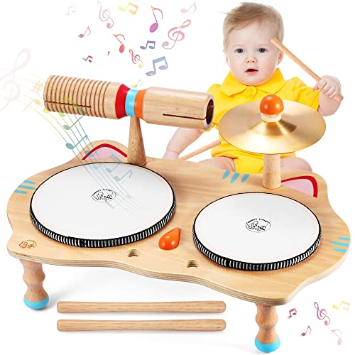 Sweet time Kids Drum Set, Baby Musical Instruments Toys for Toddlers, 6 in 1 Wooden Percussion Instruments Toddler Drum Set Sensory Toys Montessori Toys Birthday Gifts for Boys and Girls