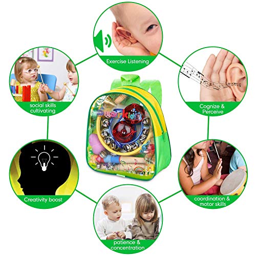 Smarkids Musical Instruments for Toddlers, Professional Wooden Percussion Instrument Toys Sensory Musical Toys Set Rhythm Band Set Birthday Xmas Gift for Kids Children Boys and Girls, with Backpack