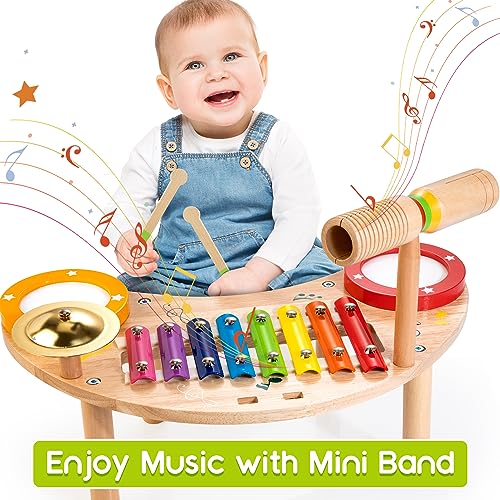 JUSTWOOD 6 in 1 Kids Drum Set Montessori Music Instruments for Toddlers 1-3, Kids Percussion Drum Xylophone,Preschool Baby Musical Drums 1 Year Old Toys for Boys and Girls