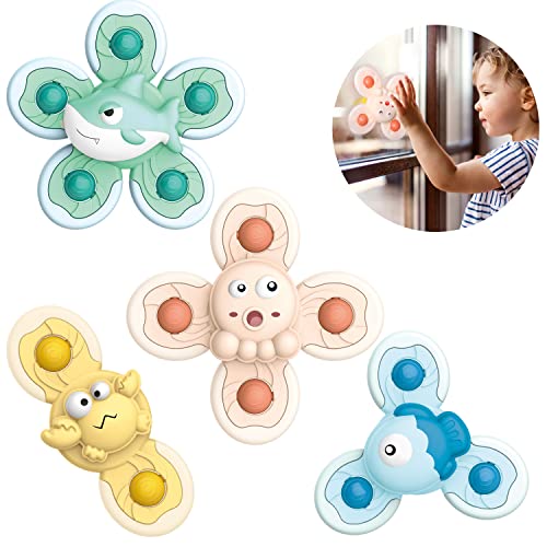4 Pcs Suction Cup Spinner Toys, Simple Dimple Suction Spinner Toy, Baby Sensory Toys Early Education, Spinning Top Toy Bath Travel Toys, Best Gifts for Toddler Boy Girl