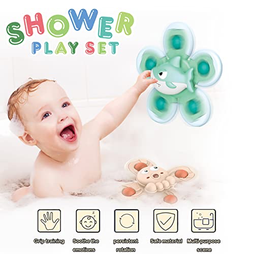 4 Pcs Suction Cup Spinner Toys, Simple Dimple Suction Spinner Toy, Baby Sensory Toys Early Education, Spinning Top Toy Bath Travel Toys, Best Gifts for Toddler Boy Girl